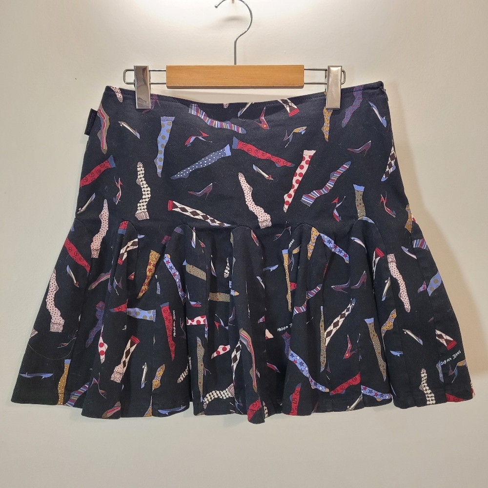 Vintage Moschino Jeans Skirt – Black printed skirt colorful tights - Size 10